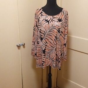 Women's Black and Orange Leaf Print Top